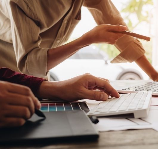 Team collaborating on SEO strategies